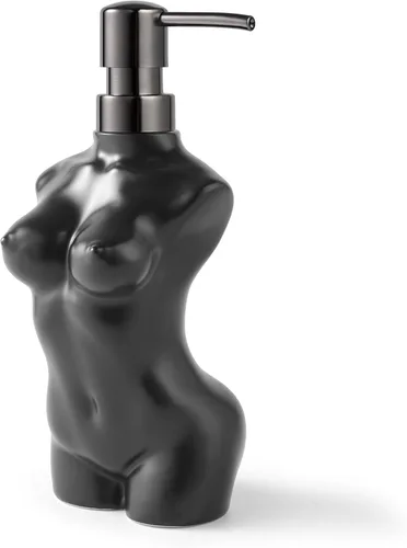 Vista 5 de Dispensador de jabón de cerámica, dispensador de líquido de loción de manos, recargable para decoración de cocina y baño (negro)