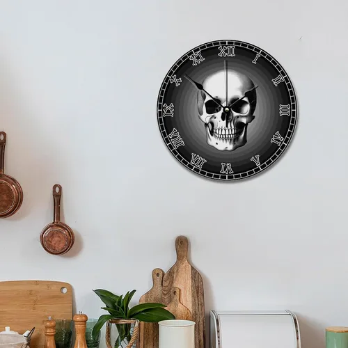 Vista 3 de ArogGeld Reloj de pared de esqueleto con huesos de calavera de 10 pulgadas, gótico, moderno, funciona con pilas, sin tictac, vintage, de madera