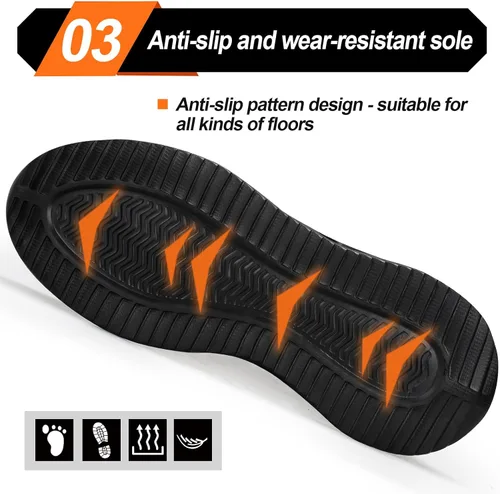 Vista 4 de LAoutun Steel Toe Shoes for Men Women Work Shoes Safety Sneakers Shoes Comfortable Lightweight Puncture Proof Slip on Indestructible Work Shoes