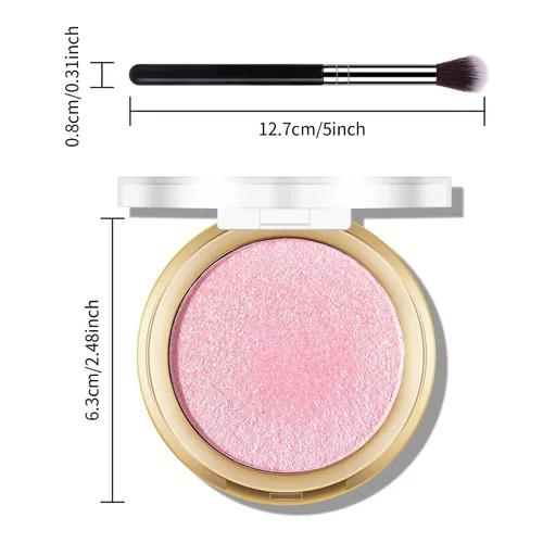 Vista 7 de Paleta de Polvo de Iluminador Rosa Horneado, Paleta de Polvo de Iluminador de Maquillaje Acabado Sutil y Brillante Iluminadores Faciales