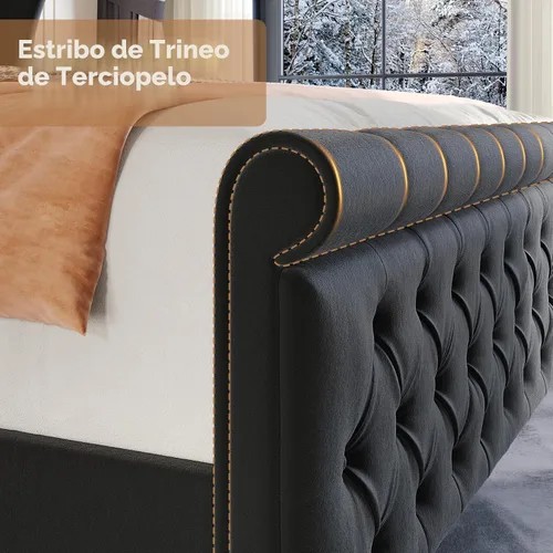 Vista 4 de koorlian Base de cama Queen, cama tapizada en terciopelo con cabecero