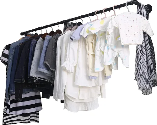 Vista 15 de WEBI Perchero de Ropa Montado en la Pared, Perchero de Tubo Industrial de 20 Pulgadas para Colgar, Barra de Ropa de Hierro Resistente, Varilla