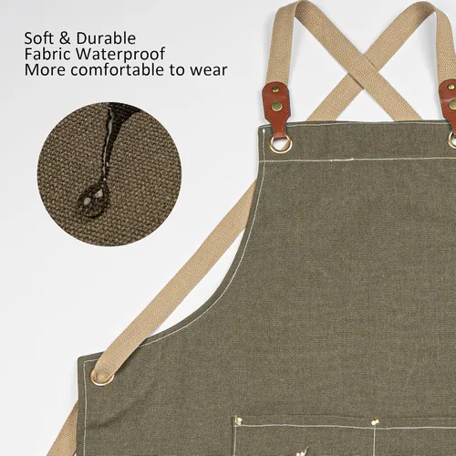 Vista 5 de MT WORLD Delantal de lona para hombre, delantales de cocina personalizados para hombres, delantal de cocina bordado, delantal de chef