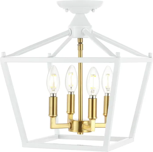 Vista 16 de JONATHAN Y Plains JYL7610H - Farol semiempotrado de hierro con 4 luces de 12 pulgadas, diseño de pagoda de marco abierto moderno de granja con jaula