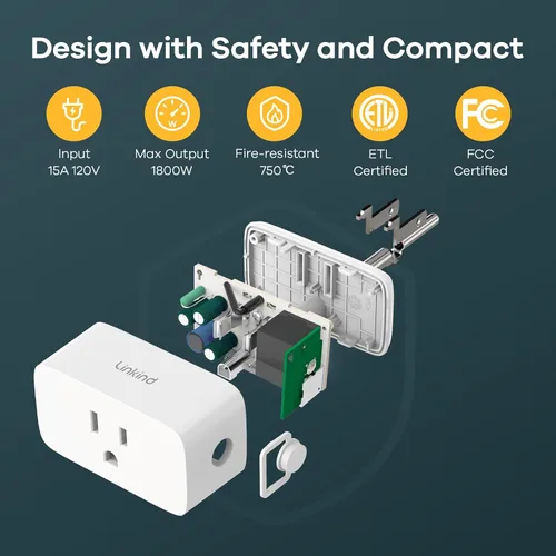 Vista 4 de Linkind Matter Smart Plug, funciona con Apple Home, Siri, Alexa, Google Home, SmartThings, Smart Outlet 15A/1800W Max, automatización del hogar