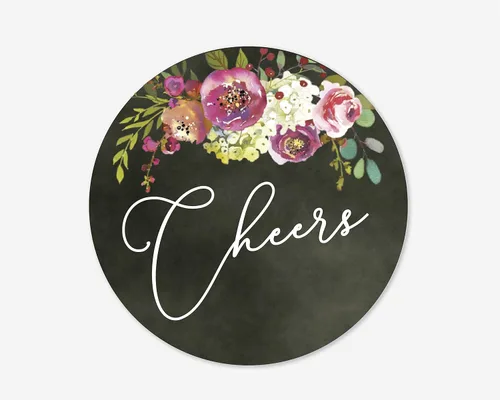 Vista 7 de Pegatinas de boda con texto en inglés "Cheers", para fiestas de compromiso, bodas y despedidas de soltera (#379-013)
