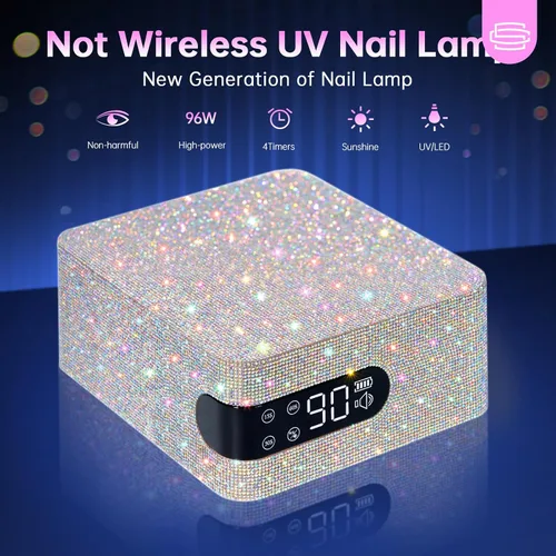Vista 3 de Lámpara de uñas UV, luz UV de 96 W para uñas de gel, luz de uñas inalámbrica, secadora de uñas recargable, control táctil y sensor automático