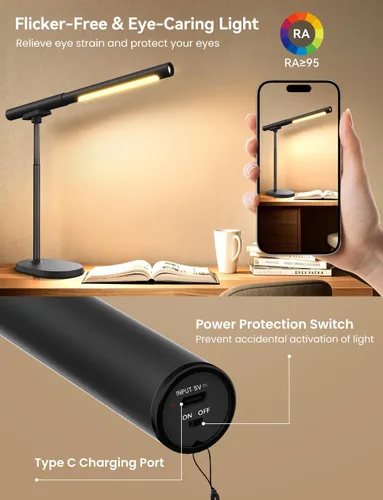 Vista 7 de Lámpara de escritorio recargable, lámpara de mesa magnética ajustable con tubo de luz cilíndrico extraíble para estudio y dormitorio, control táctil