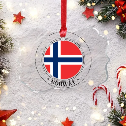Vista 6 de Bandera nacional de Noruega, adornos de Navidad patrióticos 2023, decoraciones de Navidad para árbol, adornos acrílicos transparentes, colgante
