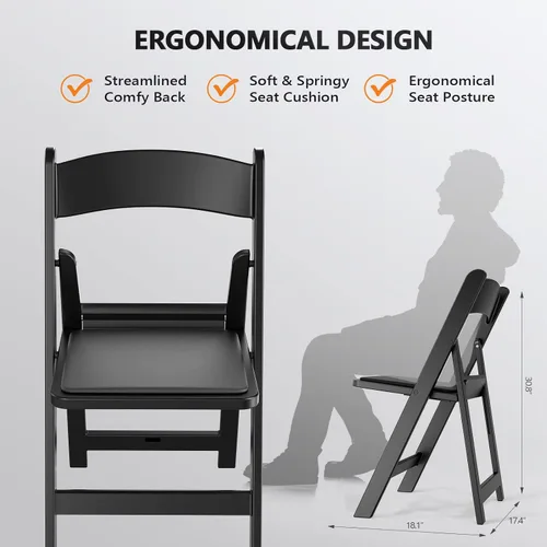 Vista 3 de FCH Silla plegable de plástico con asiento acolchado, sillas plegables de resina con cojín suave, cómoda y resistente, adecuada para interiores