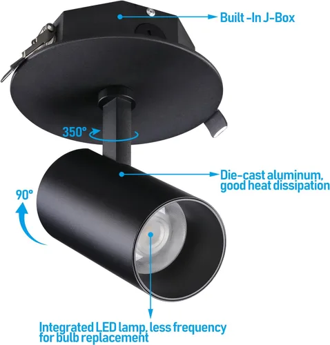 Vista 4 de LEONLITE Paquete de 2 focos de techo LED 5CCT con caja de conexiones