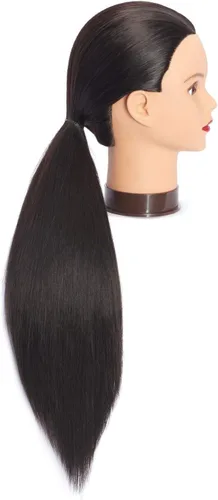 Vista 4 de Headfix 66 "-28" cabeza de maniquí de pelo largo sintético; cabeza de maniquí para prácticas de cosmetología con abrazadera (6F1919LB0220).