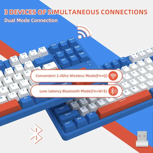 Vista 3 de A.JAZZ - Teclado mecánico inalámbrico, 87 teclas TKL teclado Bluetooth intercambiable en caliente, modo dual BT5.02.4G con marco desmontable, teclas