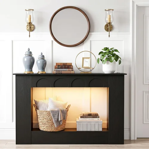 Vista 3 de Unikito 43.3" Farmhouse Entryway Table, Console Table with Open Storage Black