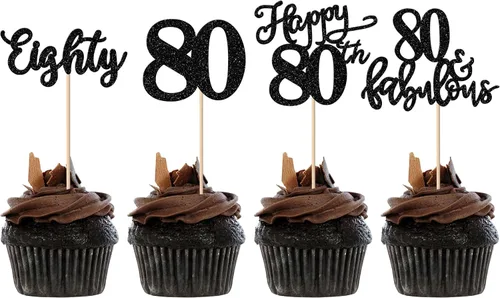 Vista 25 de Rsstarxi Paquete de 24 adornos con purpurina para cupcakes de 30 cumpleaños, treinta y 30 fabulosas selecciones de cupcakes, decoraciones para feliz