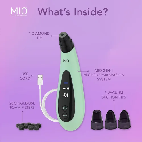 Vista 5 de Spa Sciences MIO Diamond Microdermabrasion - Removedor de puntos negros, herramienta de succión de poros, recargable, sistema de rejuvenecimiento