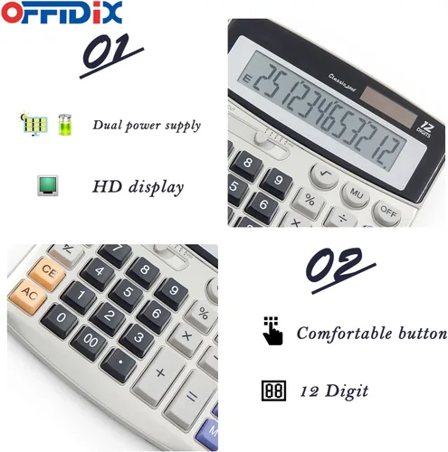 Vista 9 de OFFIDIX Calculadora de escritorio de oficina Calculadora de energía dual