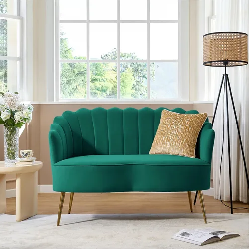 Vista 51 de HULALA HOME Silla decorativa moderna de terciopelo con respaldo en forma de concha, bonito sillón para sala de estar, dormitorio con patas doradas