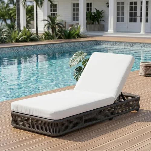 Vista 26 de Outdoor Chaise Lounge Chairs Set of 2, Brown Woven Rope Pool Lounge Chairs marrón/beige
