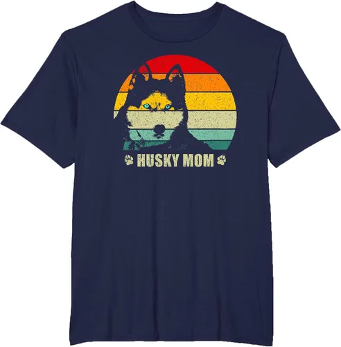 Vista 43 de Husky Mom Retro Dog Lover Mother Siberian Huskies Tee Women T-Shirt Asphalt Grey