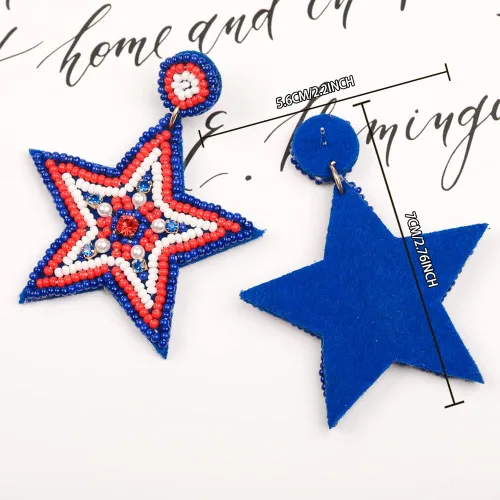 Vista 5 de Pendientes de bandera americana para mujeres y niñas, aretes colgantes de estrella con cuentas patrióticas, pendientes del Día de los Caídos del 4