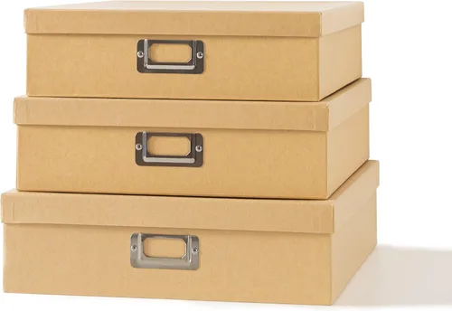 Vista 8 de Soul & Lane Cajas de almacenamiento decorativas con tapas, juego de cajas de almacenamiento de papel para recuerdos y fotos, cajas decorativas
