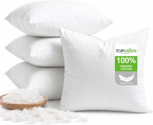 Vista 15 de TOPGREEN Rellenos de Almohada de Plumas y Plumón 12 x 12 pulgadas, Juego de 2, Funda de Algodón 100% Orgánico, Almohadas Decorativas Cuadradas