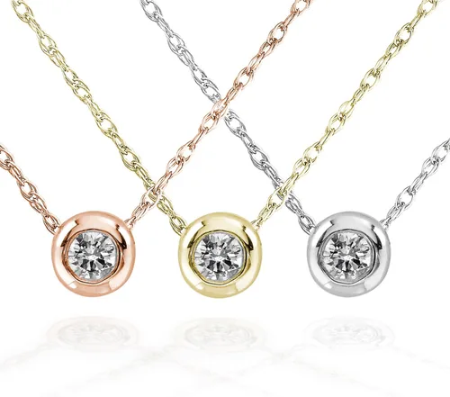 Vista 3 de Kobelli Collar con bisel solitario de diamantes en oro de 14 quilates (cadena de 18 pulgadas)