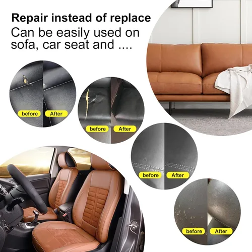 Vista 5 de ICARERCASE Cinta de reparación de cuero de 3 x 60 pulgadas, kit de parches de reparación autoadhesivo para sofás, asientos de automóvil, bolsos