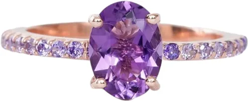 Vista 6 de KANISHKA GEMS JEWELS - Anillo de compromiso con amatista morada, chapado en oro rosa