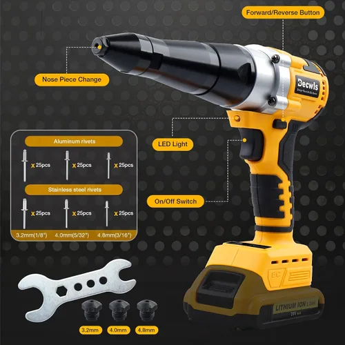 Vista 2 de Remachadora inalámbrica eléctrica compatible con batería Dewalt 20V Max