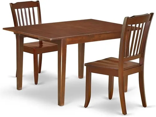 Vista 7 de East West Furniture MLDA3-MAH-C - Juego de mesa de comedor moderno de 3 piezas que contiene una mesa rectangular de madera con hoja de mariposa y 2