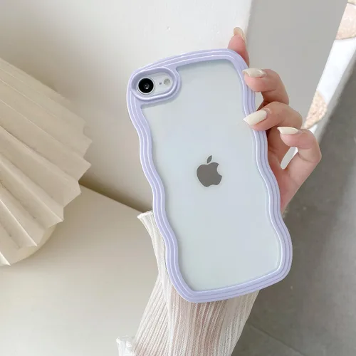 Vista 52 de QLTYPRI Funda compatible con iPhone 7/8/SE, bonita funda transparente con marco ondulado rizado para niñas y mujeres, funda protectora de TPU