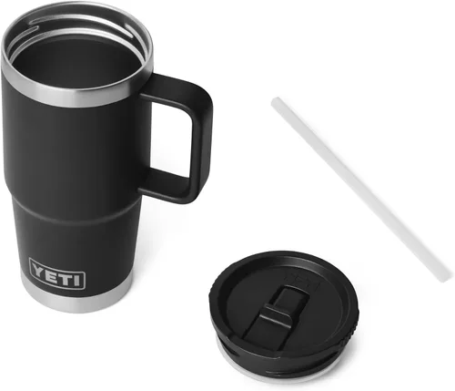 Vista 3 de YETI Rambler - Taza de viaje de 20 onzas con tapa abatible con popote, acero inoxidable, aislada al vacío, a prueba de fugas, apta para portavasos