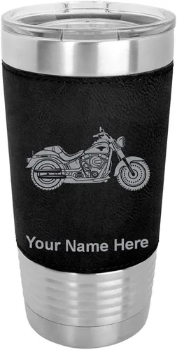Vista 20 de LaserGram - Vaso de 20 onzas con aislamiento al vacío, estilo motocicleta, grabado personalizado incluido (piel sintética, estilo béisbol)