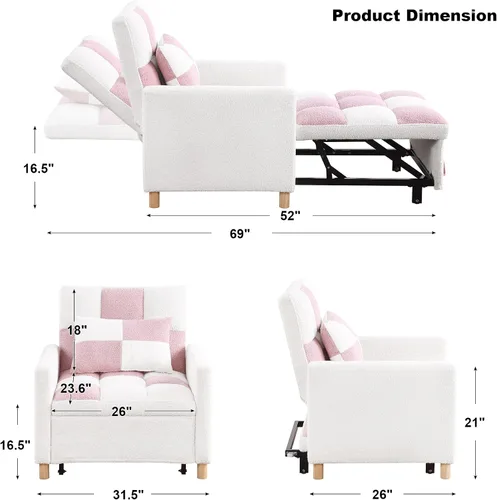 Vista 2 de Silla de cama convertible multifuncional, tela de peluche, ajustable, individual, extraíble, con lumbar, para apartamento, dormitorio, oficina, sala