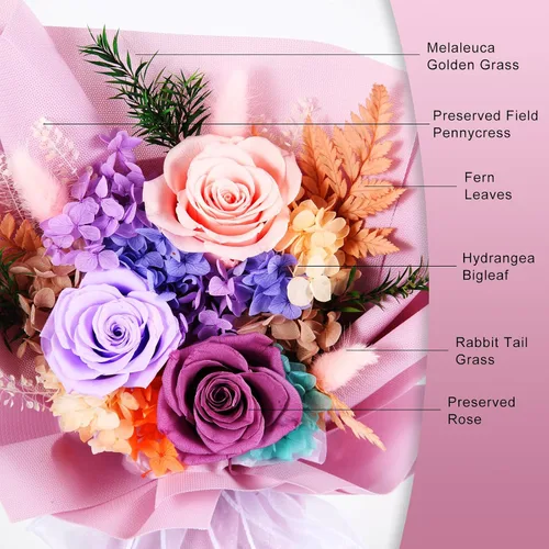 Vista 3 de Flor para siempre, ramo de rosas que dura 3 años, flores de cumpleaños, flores de condolencia, regalos para ella, mamá, abuela, esposa, amigas