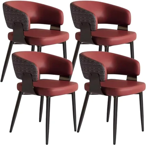 Vista 12 de YVYKFZD Juego de sillas de comedor, silla de comedor con patas de metal y respaldo curvo, sillas de cocina tapizadas de cuero, reposabrazos, silla