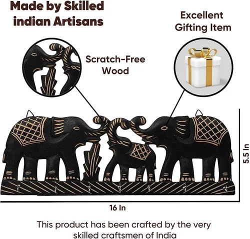 Vista 5 de Llavero de madera – Organizador decorativo para llaves de elefante montado en la pared con 6 ganchos – Estante para llaves para cocina, Ofiice