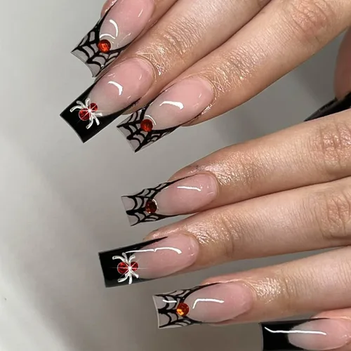 Vista 4 de Dijes de araña 3D para uñas de araña, dijes de araña plateada para uñas, incrustaciones de gemas rojas y rosas, punk, retro, diamantes de imitación