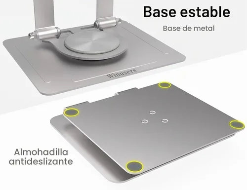 Vista 6 de Soporte para tablet para escritorio, soporte ajustable para tableta de escritorio, tableta plegable con base giratoria de 360 grados para iPad Pro