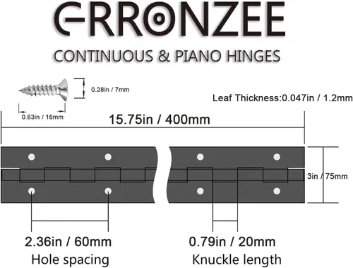 Vista 3 de Bisagra de piano de acero inoxidable resistente de 16 x 3 pulgadas, bisagra continua para gabinete, puerta, cajas de madera de bricolaje, 3 pulgadas