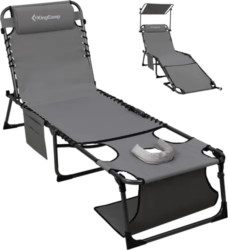 Vista 12 de [Usado] KingCamp Tumbona plegable, resistente y ajustable, 5 posiciones, para tomar el sol, para tomar el sol, silla plana para playa, campamento