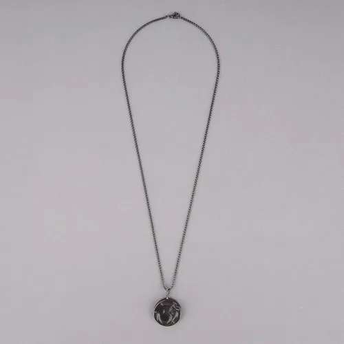 Vista 6 de COAI OM - Collar con colgante de oración de piedra de obsidiana negra