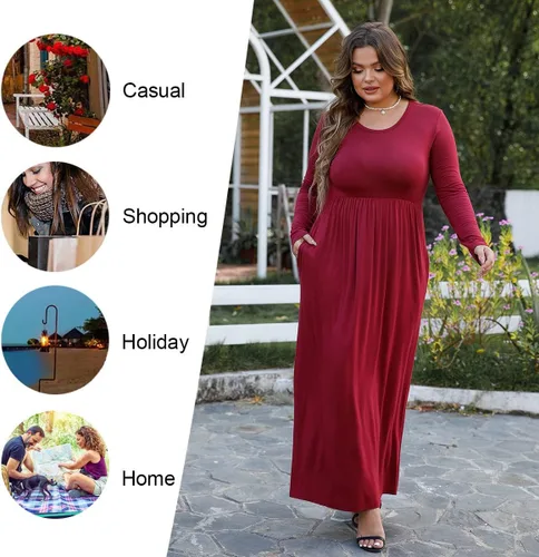 Vista 5 de LONGYUAN - Vestido largo de manga larga para mujer, de talla extragrande (XL-6XL), estilo casual, suave, con bolsillos