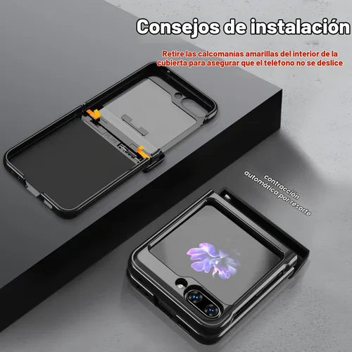 Vista 6 de Funda para Samsung Galaxy Z Flip 5 5G con protección de bisagra, cubierta de cámara deslizante resistente militar para caídas, soporte magnético