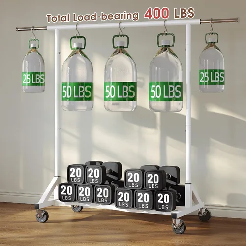 Vista 3 de Raybee Perchero de ropa de 400 libras para colgar ropa a partir de 200+, perchero extensible con ruedas y estantes resistentes, perchero portátil