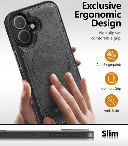 Vista 4 de WTCASE Funda magnética de piel para iPhone 17, soporte invisible integrado [compatible con Magsafe], funda protectora delgada con función atril