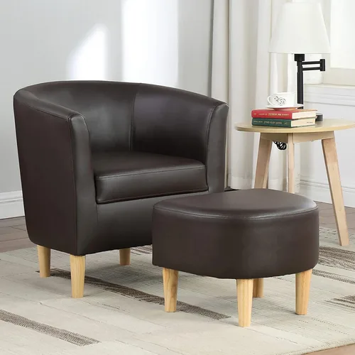 Vista 21 de DAZONE Silla Moderna de Mediados de Siglo, Silla de Acento Tipo Barril con Otomana, Juego Cómodo de Sillón con Reposapiés, Sillas Cómodas para Sala