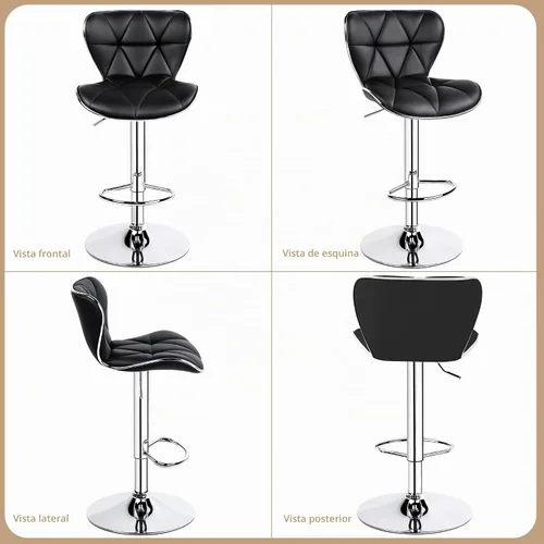 Vista 7 de Yaheetech Juego de 2 taburetes de bar, taburetes de bar ajustables de piel sintética con respaldo de concha, sillas de bar con reposapiés para Negro